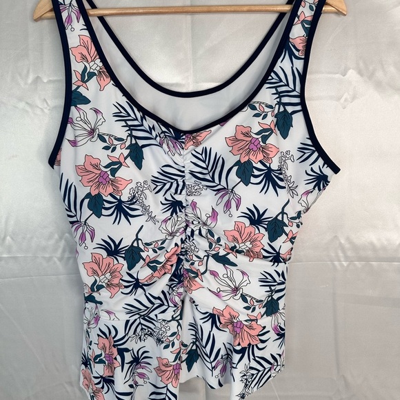 Tankini Swim Top floral blue/white built in bra removable cups size 2XL - Picture 2 of 14